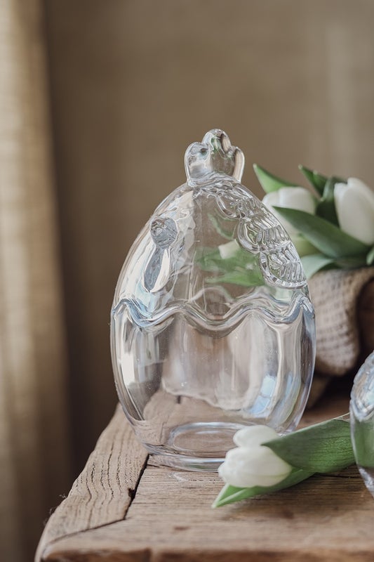 Lasinen kana iso kannella 10,2x16,5cm