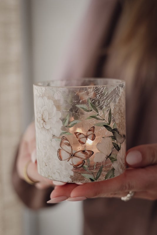 Hortensia & Butterflies kynttil&auml;lyhty 8x8cm